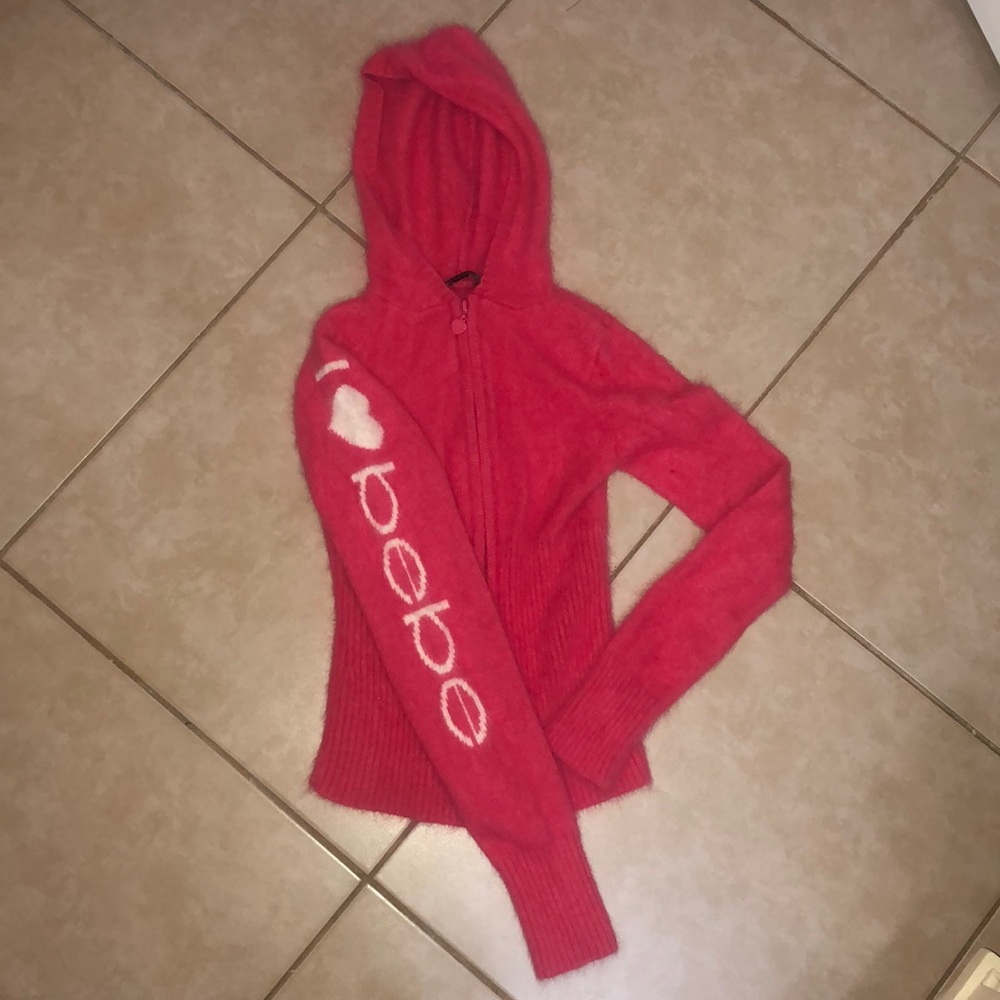Pink Bebe zip up fuzzy sweater